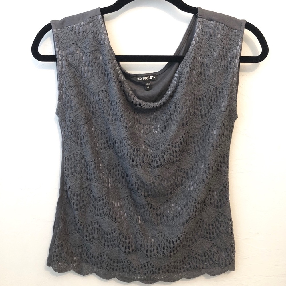 Cute Express Crochet Lace Dark Gray Top Small